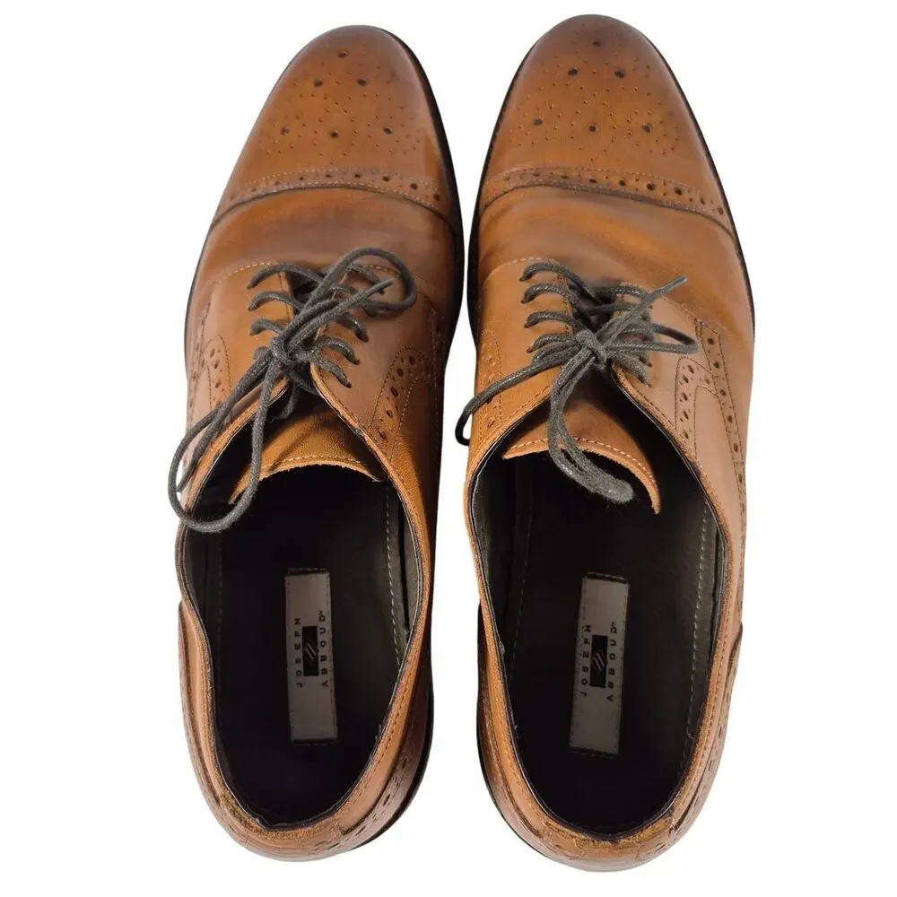 Joseph Abboud Caramel Brown Italian Leather Cap Toe Oxfords Shoes Men's 11